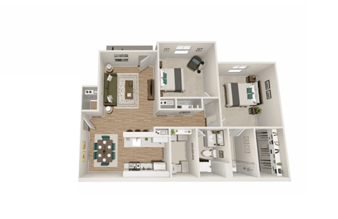 Floor plan for 2 beds, 2 baths, 1251 sqft